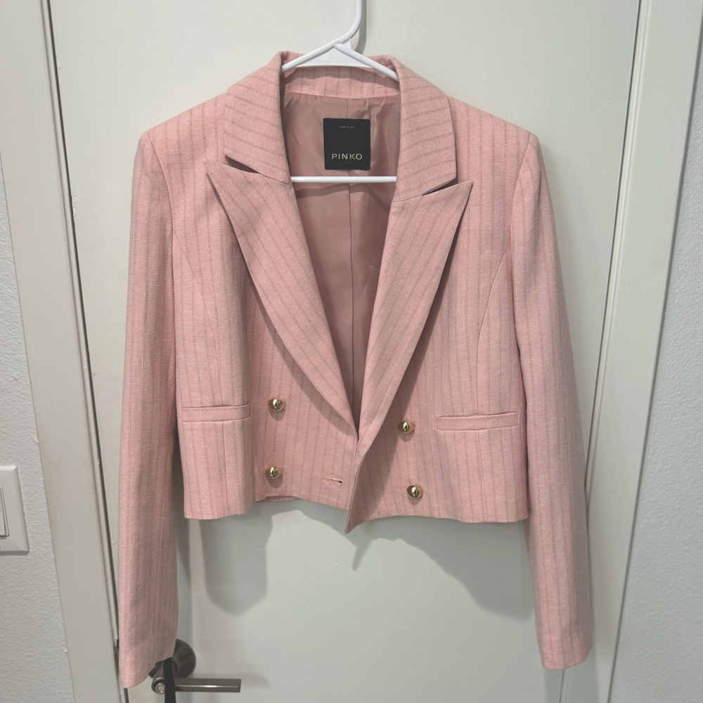 Pinko Pink and Gray striped cropped blazer